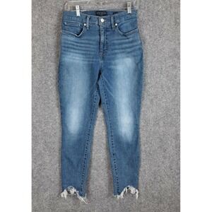 Lucky Brand 8/29 Ankle High Rise Skinny Bridgette Jeans Blue Raw Hem